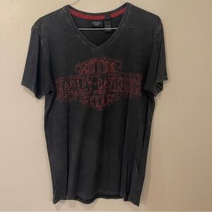 Harley-Davidson Charcoal V-Neck Tee with Red Logo